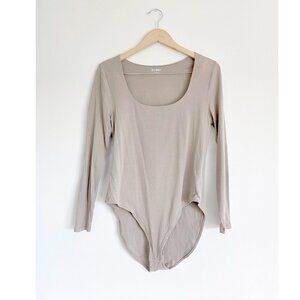 Old Navy Scoop Neck Bodysuit, Taupe Basic Long Sleeve T-Shirt, Casual Capsule